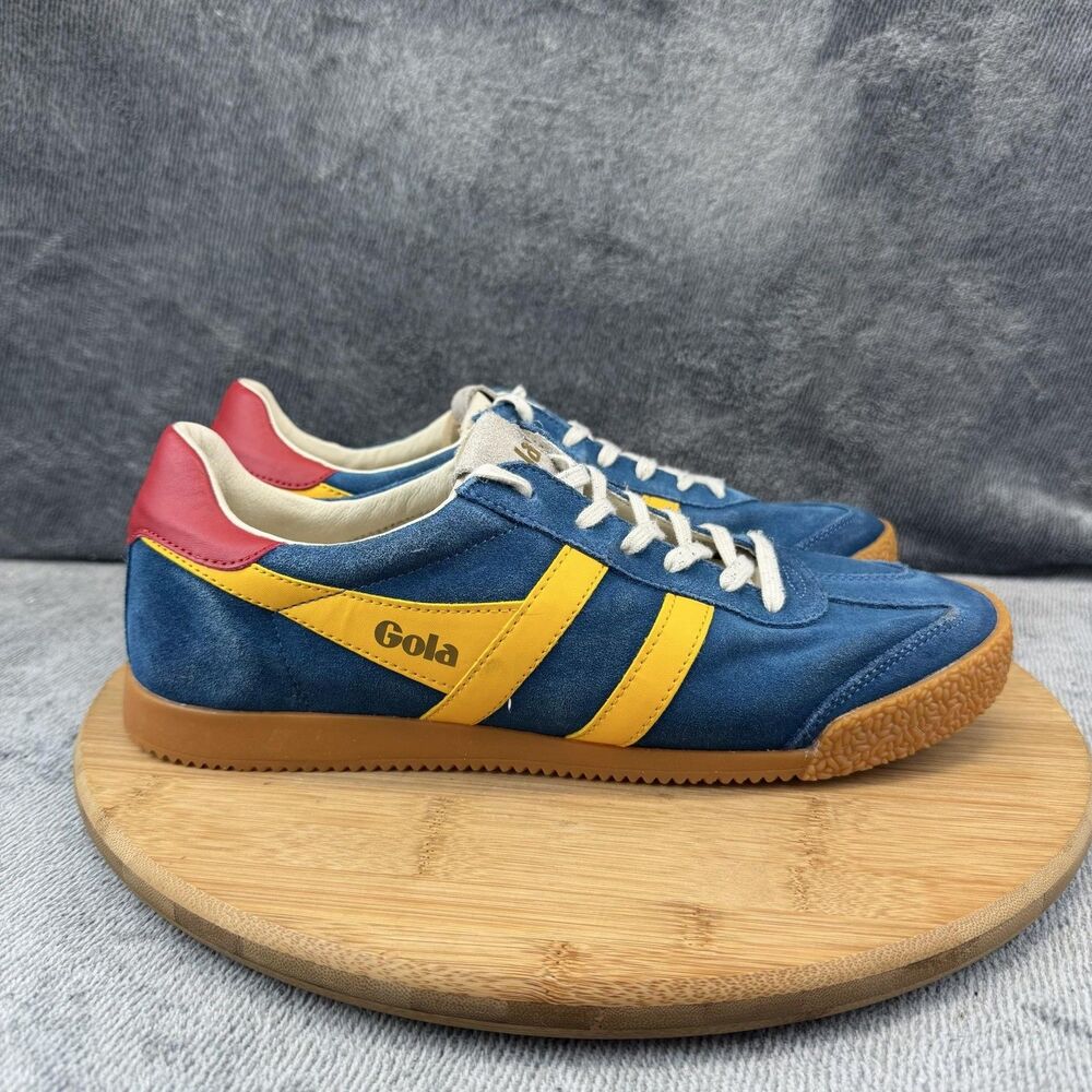 Gola Elan Shoes Womens Size 11 Blue Suede Yellow Stripe Gum Sole Sneakers CLB538